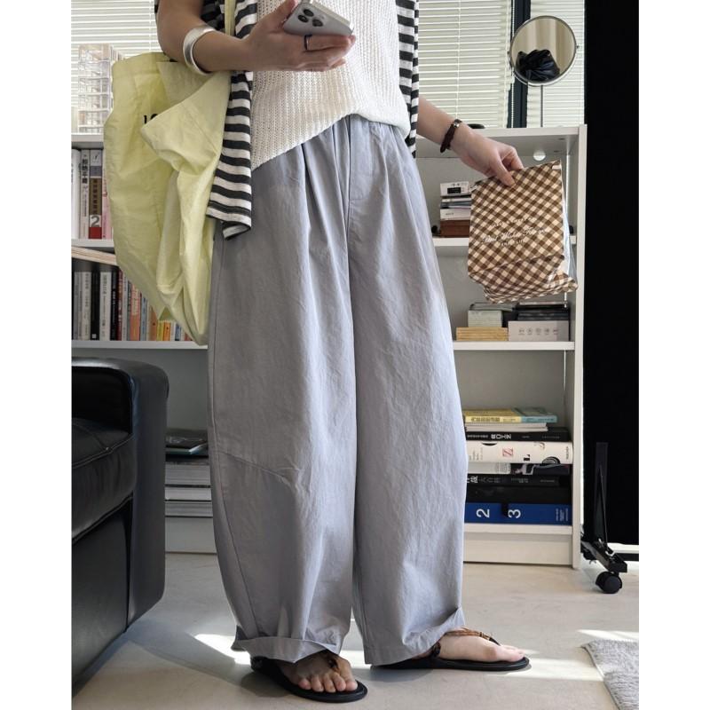 Johnature Sommer Faul Lässig Hosen Einfach Einfarbige Taschen Locker Weite Beine Für Frauen