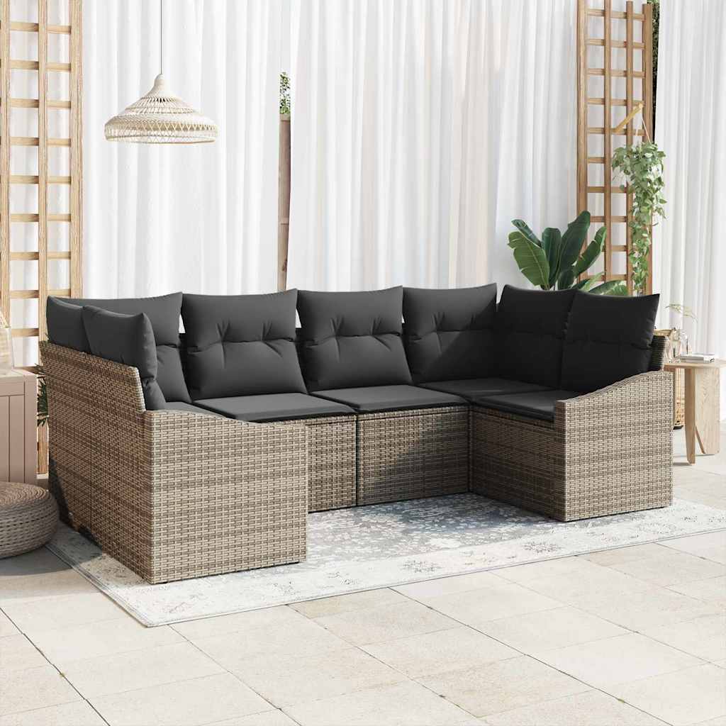 6 Piece Grey Poly Rattan Sofa Set with Cushions