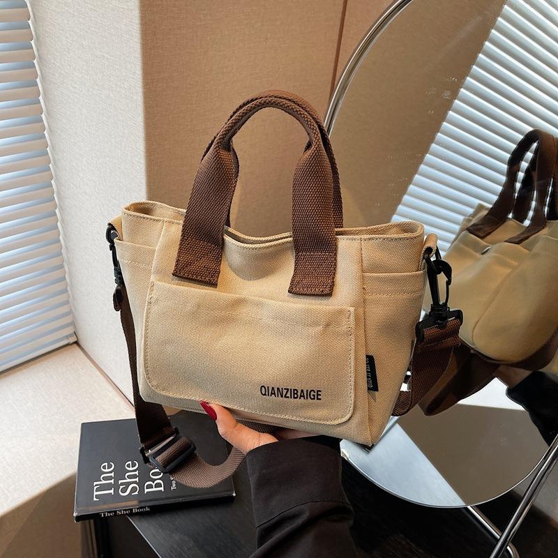 Canvas Bag Women's New Fashion Portable Work Commuter Bag Casual Shoulder Messenger Bag Tote Bag