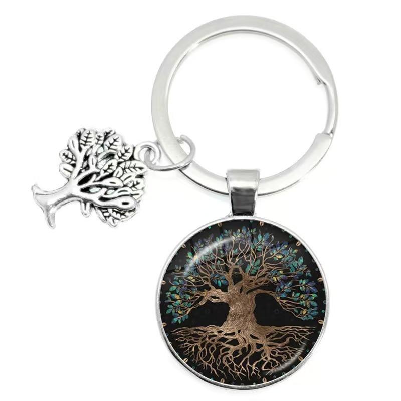 Tree Of Life Glass Keychain With Silver Alloy Accent For Everyday Use And Gift Ideas