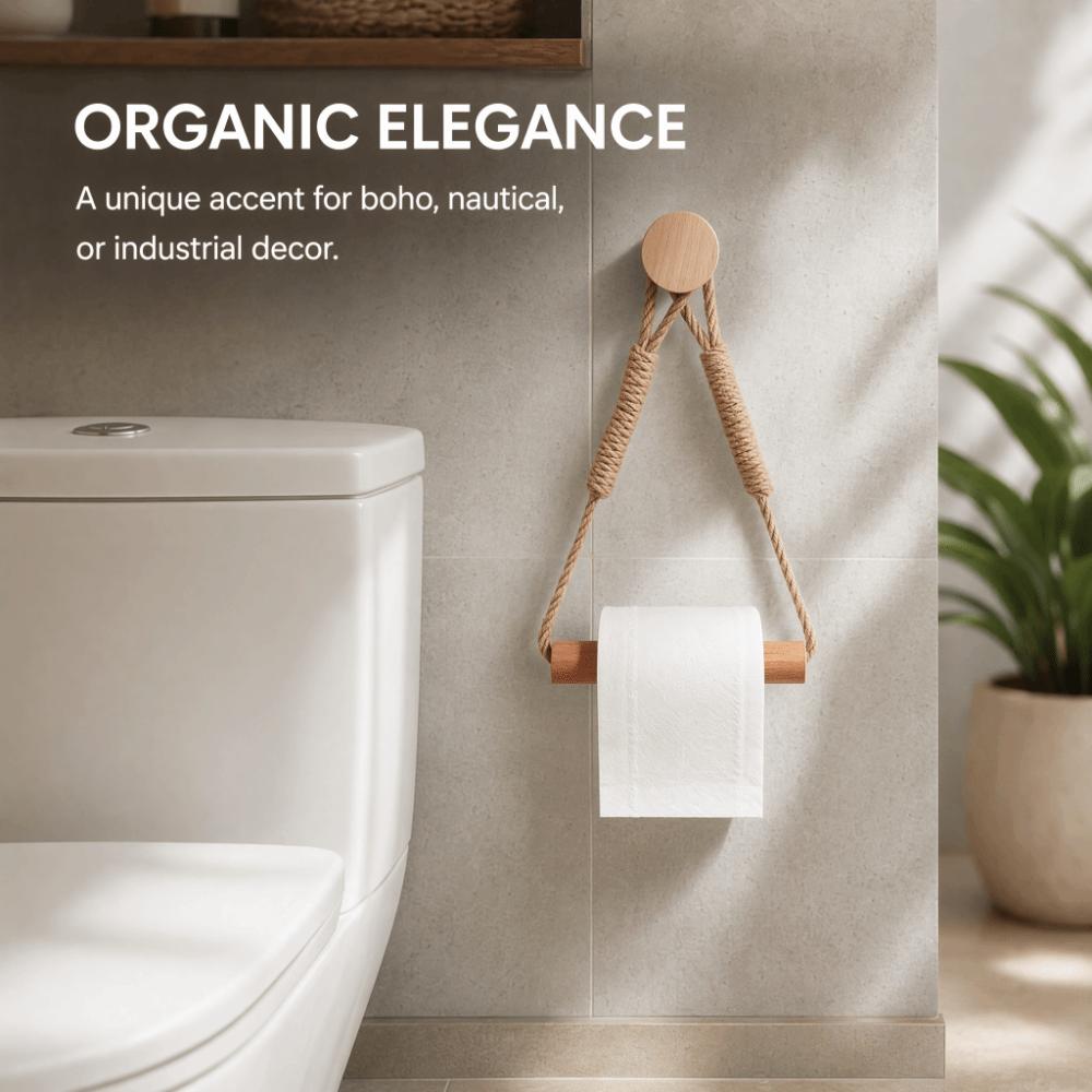 Wall Mounted Toilet Paper Holder Wood  Rope Towel Rack Toilet Roll Holder  Bathroom Kitchen Brdroom