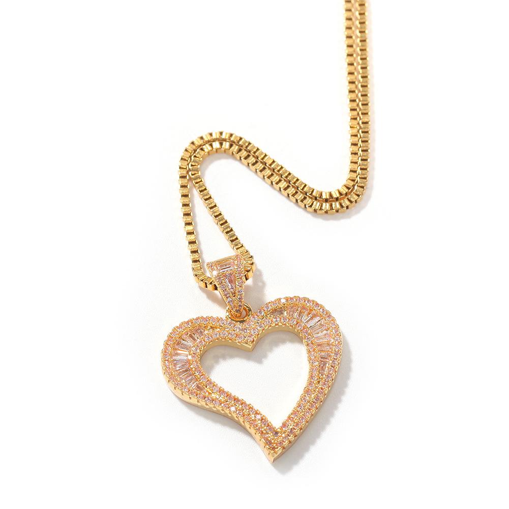 Gumeng zircon curved hollow love fashion pendant necklace hip hop ins simple personalized box chain