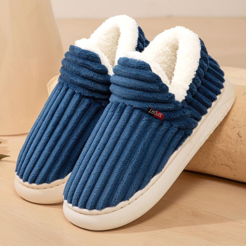 Women Coral Fleece Furry Slippers, Warm Indoor Slip On Lazy Cotton Shoes Plus Size