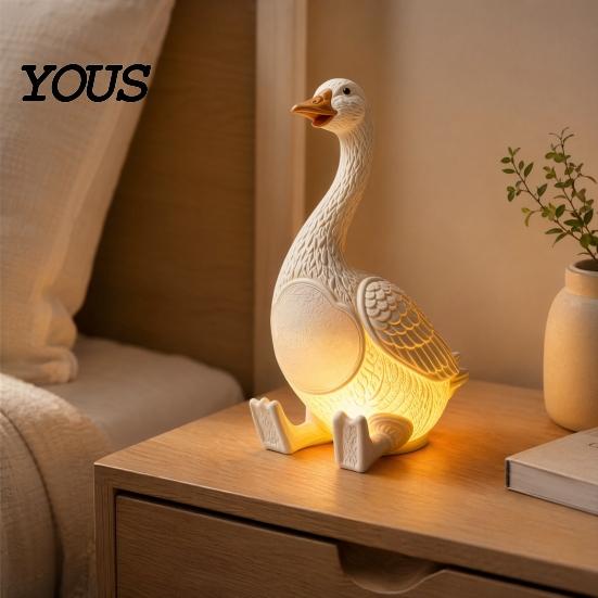 Cute Animal Resin Figurine Creative Goose Night Light, Duck Table Lamp with Warm LED Glow, Funny Matte Finish Decor for Bedroom Bedside,