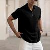 2025 New Men's Zipper Short-sleeved T-shirt, Fashionable Loose Texture Knitted Polo Shirt, Men's T-shirt, Breathable and Casual Short-sleeved