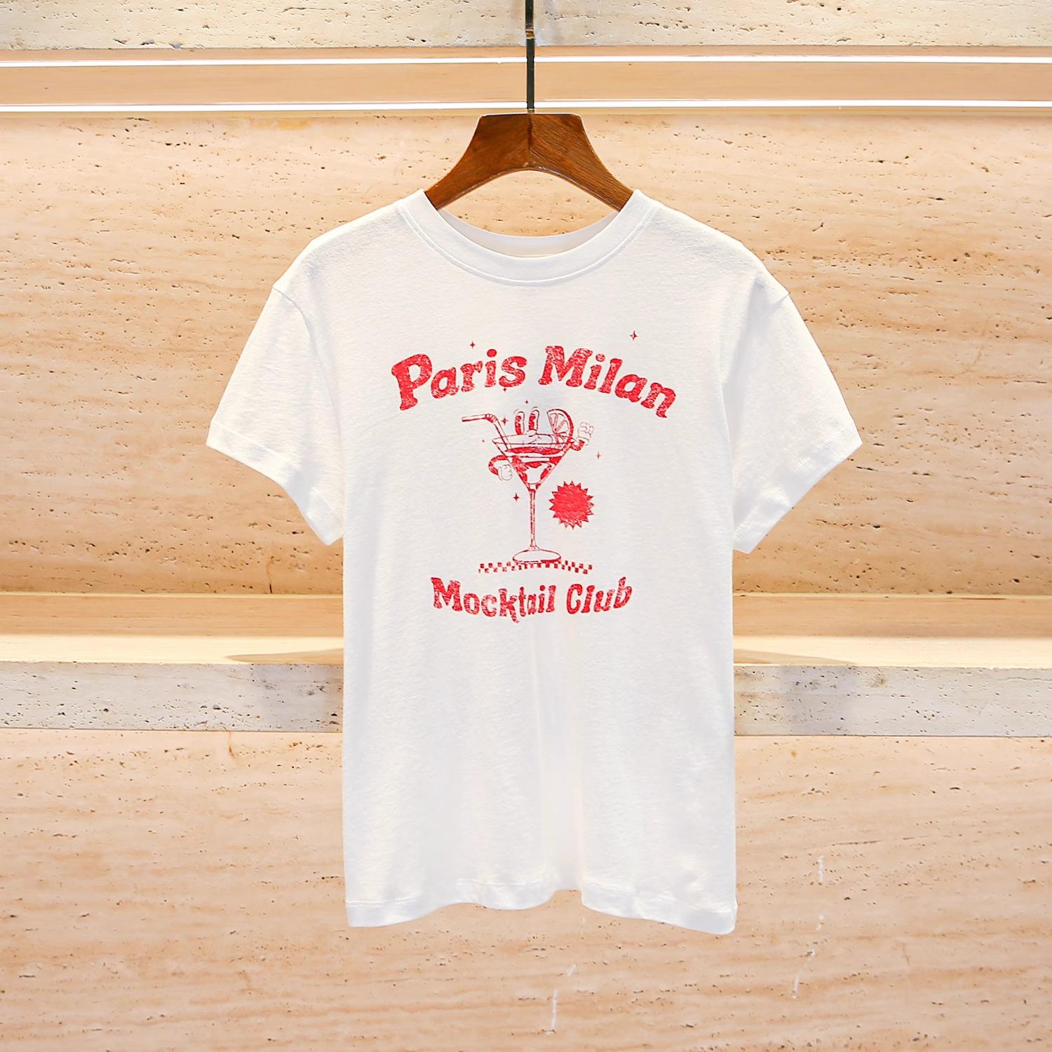 

2025 Summer Slim Fit Crew Neck Letter Print White Cotton T-Shirt M