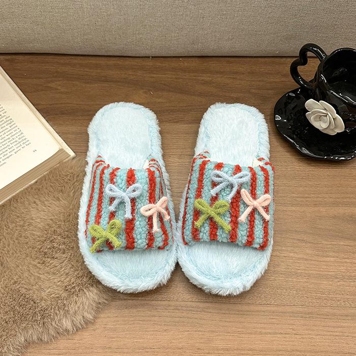 

Pink home fluffy drag girl 2025 autumn and winter new cute sweet bow soft bottom comfortable cotton slippers 41