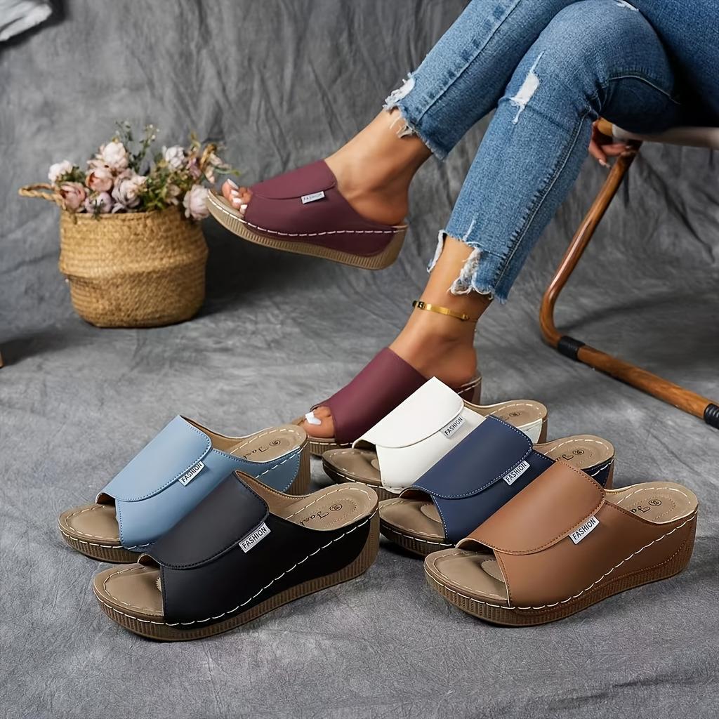 Eleganckie Damskie Sandały z Podparciem Łuku Stopy - Damskie Sandały w Jednolitym Kolorze - Oddychające, Miękka Podeszwa, Letnie Modne Sandały na Obcasie