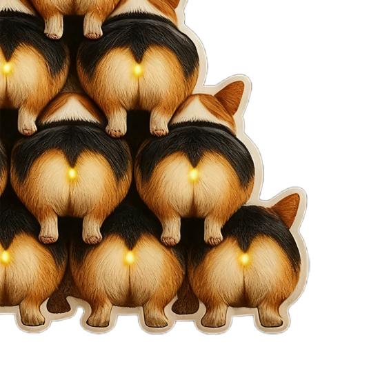 Corgi Butt Christmas Ornament 2D Acrylic Funny Dog Butt Stacking Xmas Tree Shaped Pendants for Tree Car Home Hanging Decor