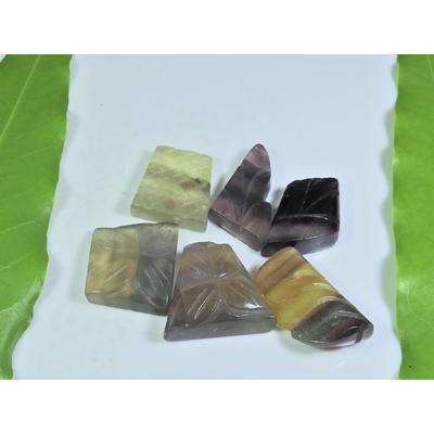 Escultura de Fluorita Natural Multicolor Cabochão Fantasia Gema Solta Lote de 6 Peças A-291