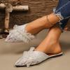 Fashion Lace Mesh Wrapped Slippers Autumn New Pointed Toe Shallow Mouth Beaded Non-slip Wear-resistant Semi-drag