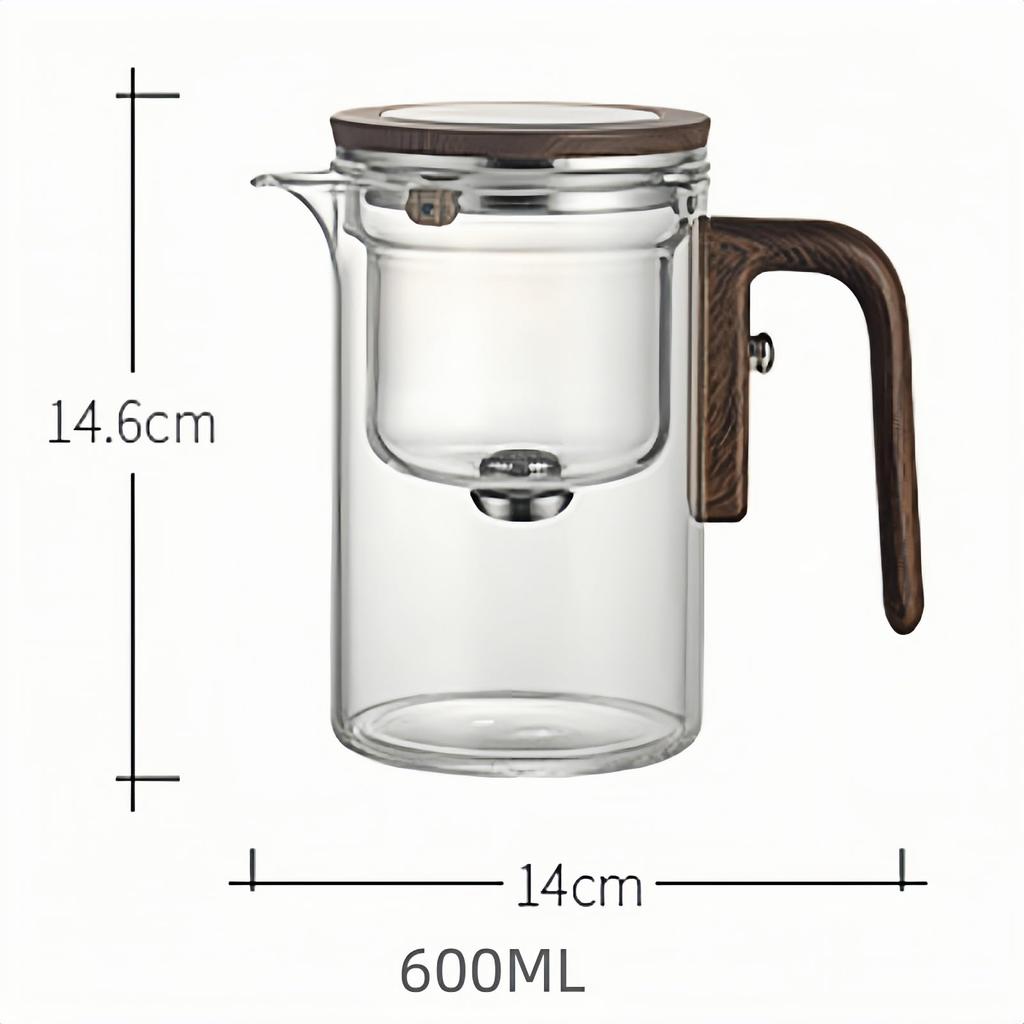 OULOVECO Semi-Automatic Glass Teapot/Broth Pot with Wooden Handle, Pressure Controlled, Heat Resistant, Suitable for Direct Heat, Tea Pot, Versatile T