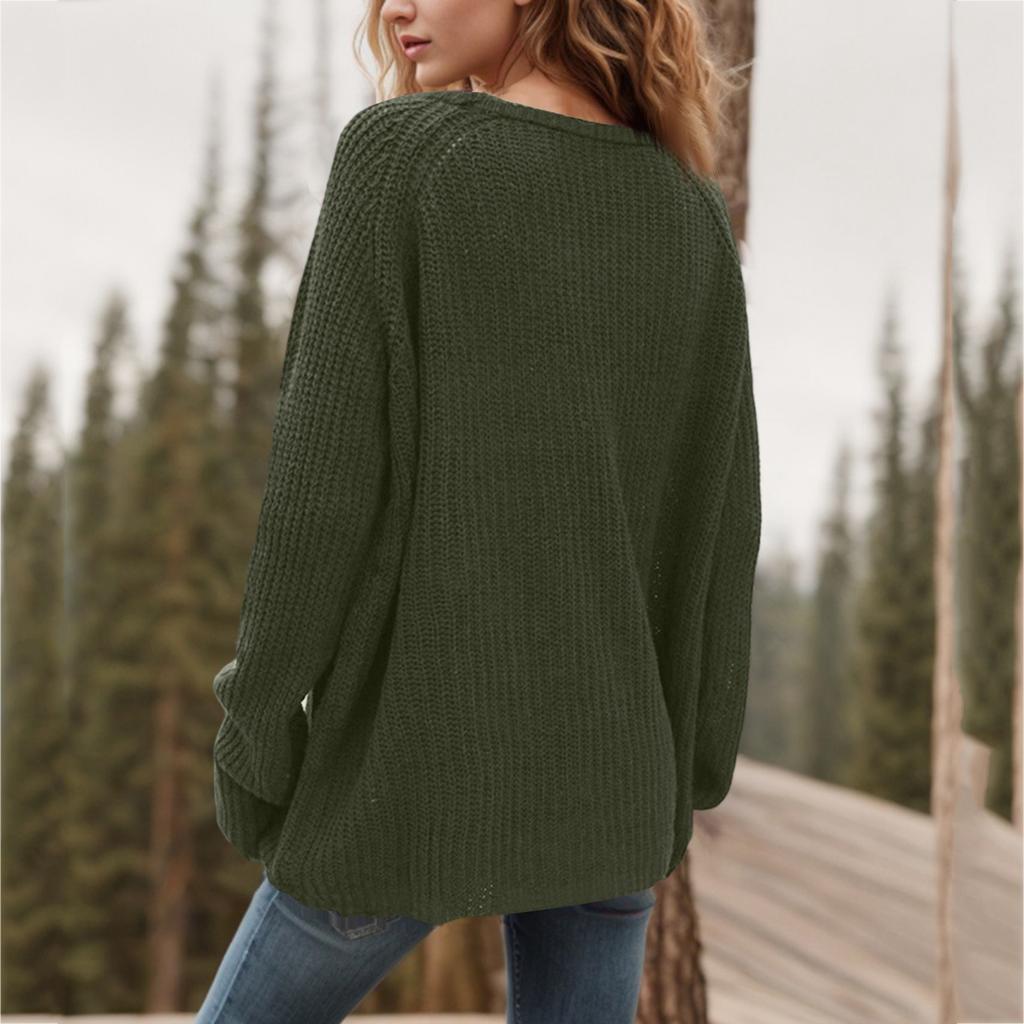 Women's Fashion Loose Lazy Style Round Neck Solid Color Long Sleeve Knitted Sweater