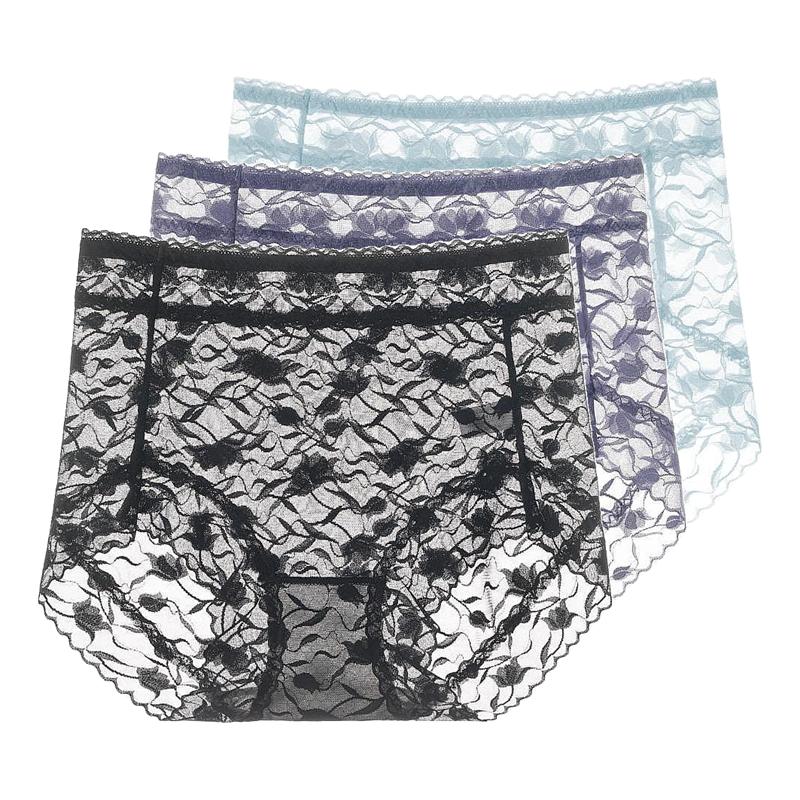 Intimo da Donna a Vita Alta in Pizzo, Slip in Rete Trasparente, Mutandine Sexy Traspiranti Elasticizzate, Lingerie Taglie Forti L