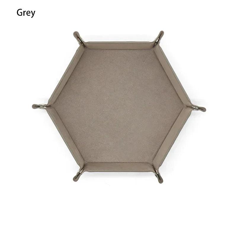 1pc Rolling Folding Hexagon Dice Game Storage Tray Holder Double Sided Thick PU Leather&Velvet Dice Mat Office Supplies