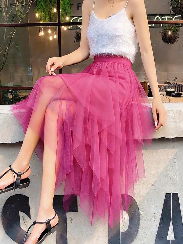 2023 Trendy High-Waisted Irregular Fairy Mesh Skirt - Korean Spring Style