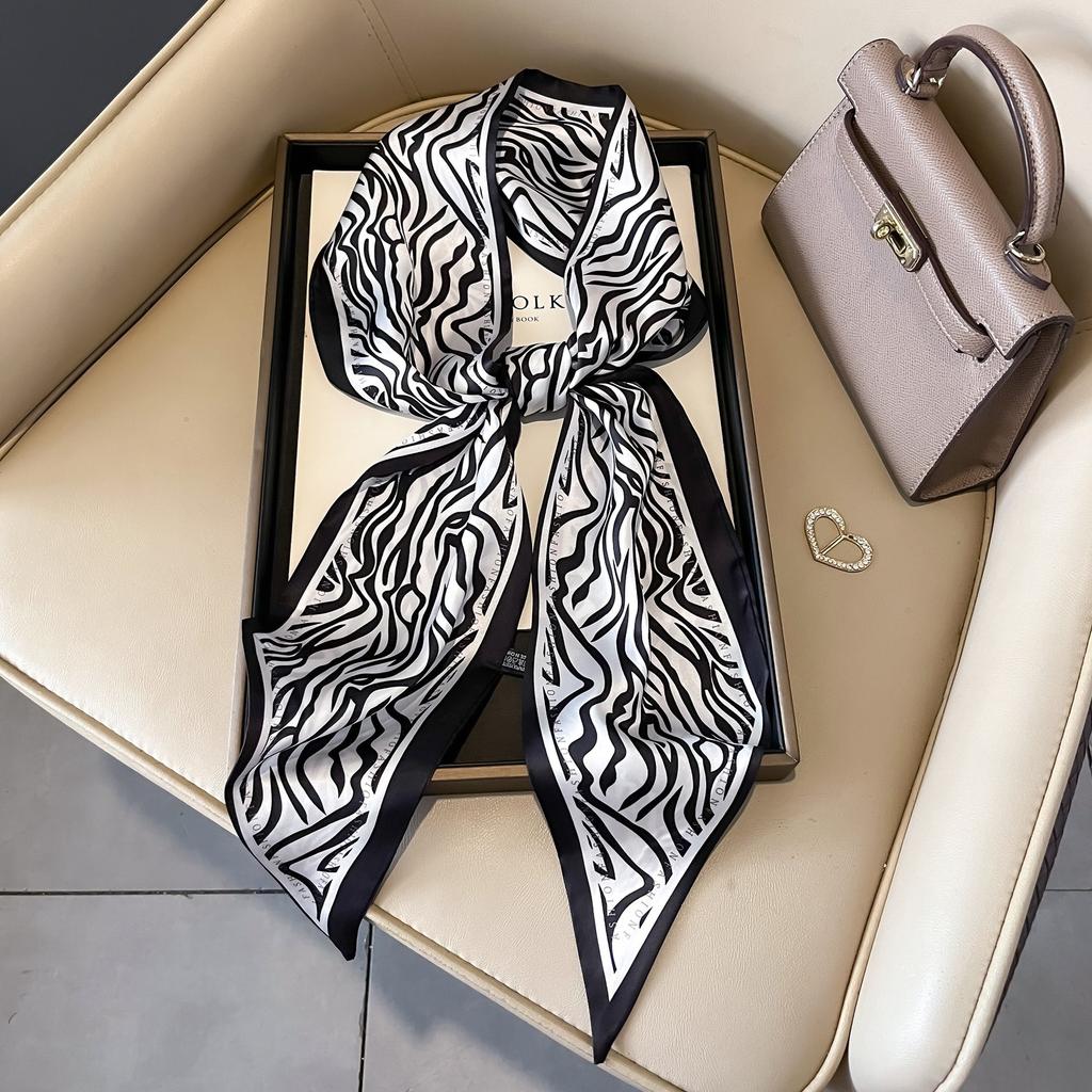Spring, Autumn and Summer Silk Scarf Small Long Thin Decorative Shirt Bevel Scarf Thin Narrow Neck Protection Fashion Korean Scarf