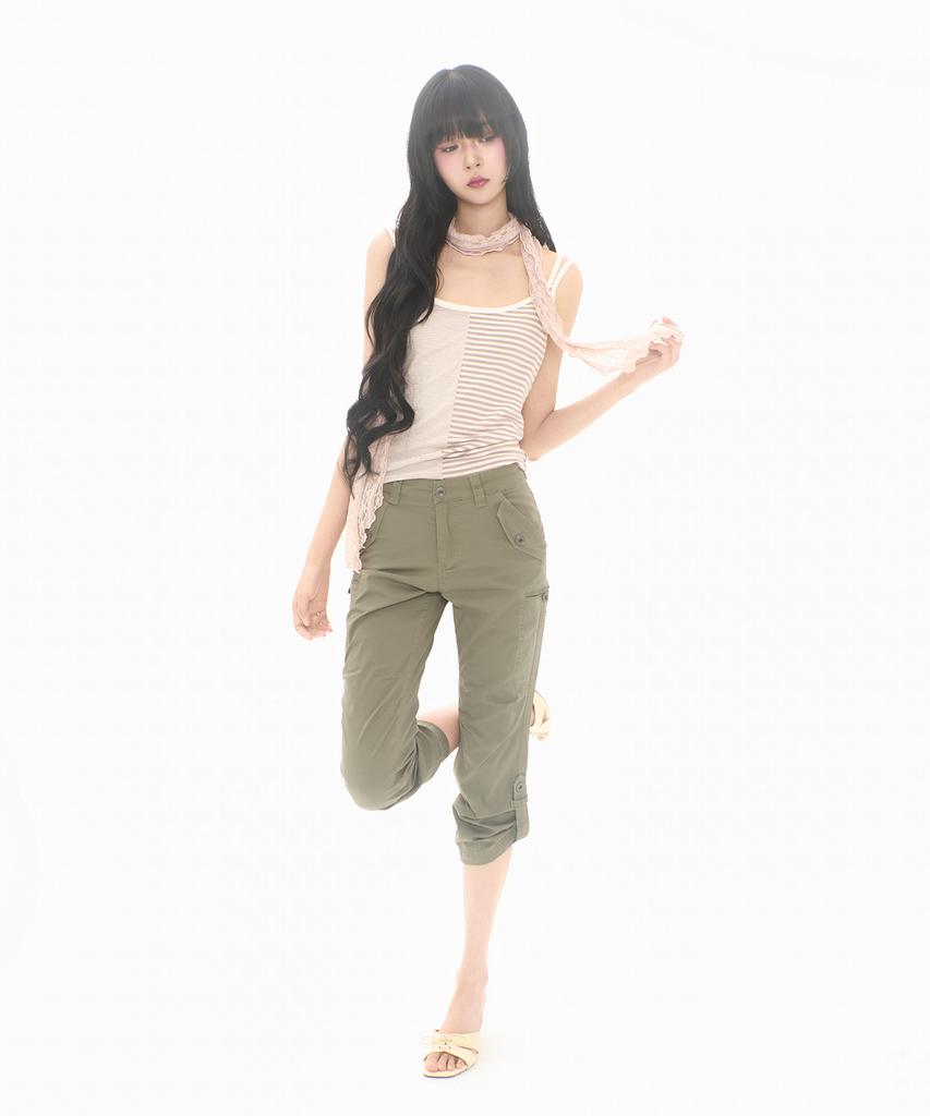 Pantalon cargo Capri enroulable Mileko Kaki