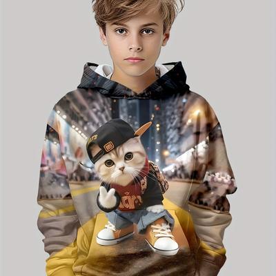 Vêtements pour enfants Sweats à capuche Manches longues Sweat-shirt pour enfants Dessin animé Mode pour enfants Imprimé chat Vêtements d'été pour filles Haut pour garçons