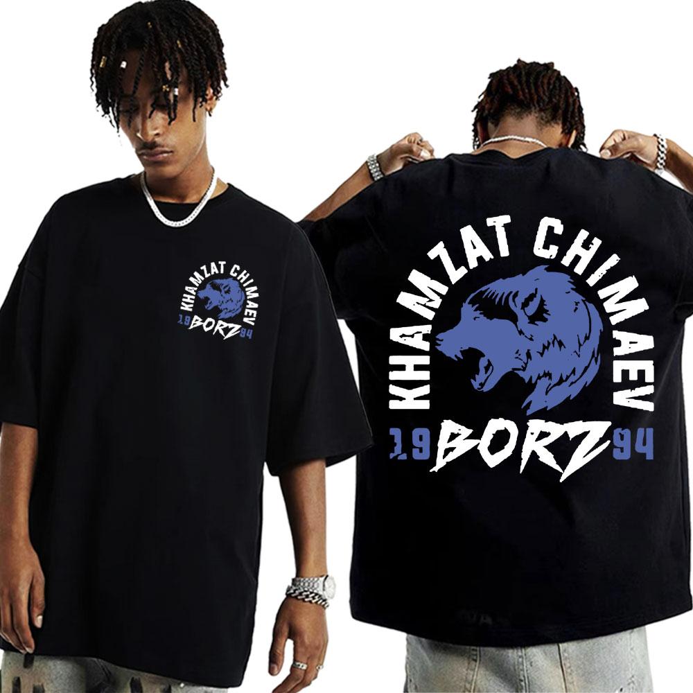 202526 Hot Sale Graphic TShirt with Khamzat Chimaev Logo borz Oversized Harajuku 100 Pure Cotton Printed Breathable Tshirt