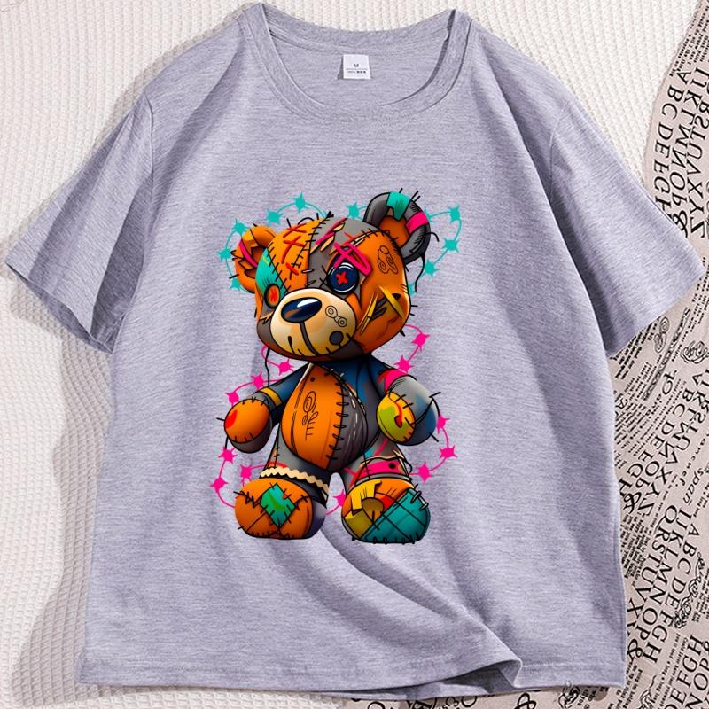 Tattered Teddy Bear T Shirt Printed Cotton Graphic T Shirts Cool Streetwear Men Women Tshirt Loose Round Neck Breathable Tops
