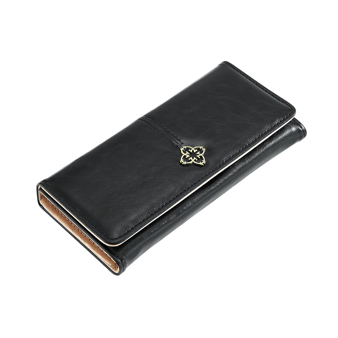 Multifunktionales langes Damenportemonnaie Große Kapazität Schnalle Modische Clutch Tasche Damen Retro-Stil Multi-Karten-Portemonnaie Damen black
