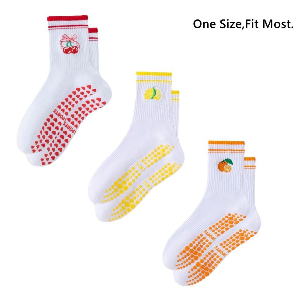 Harajuku Street Pilates Socks Breathable Cherry Embroidery Socks New Mid Tube Socks