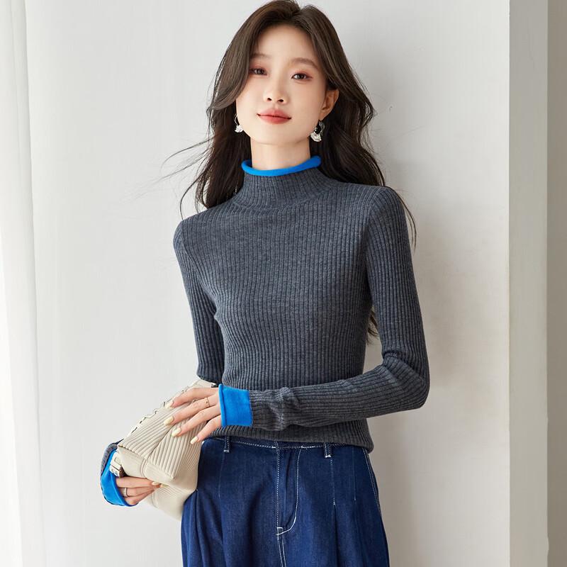 

Women s Slim-Fit Color-Block Turtleneck Wool Knit Sweater M