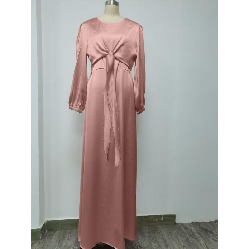 Spring New Waist Lace-up Elegant Satin Dress