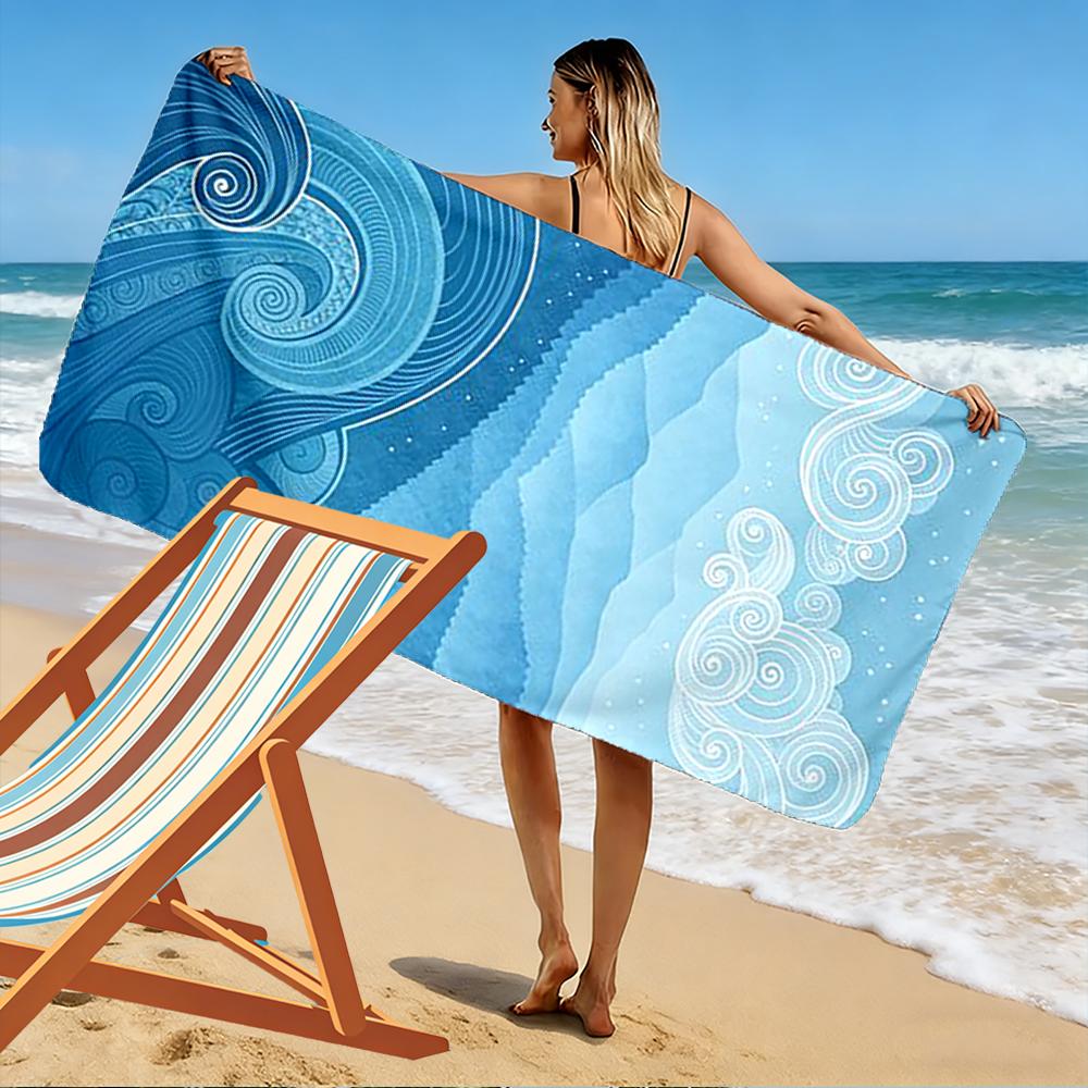 Blue Waves and Mountains Art Design Beach towel quick-drying for travel outdoor sports jogging beach and swimming
