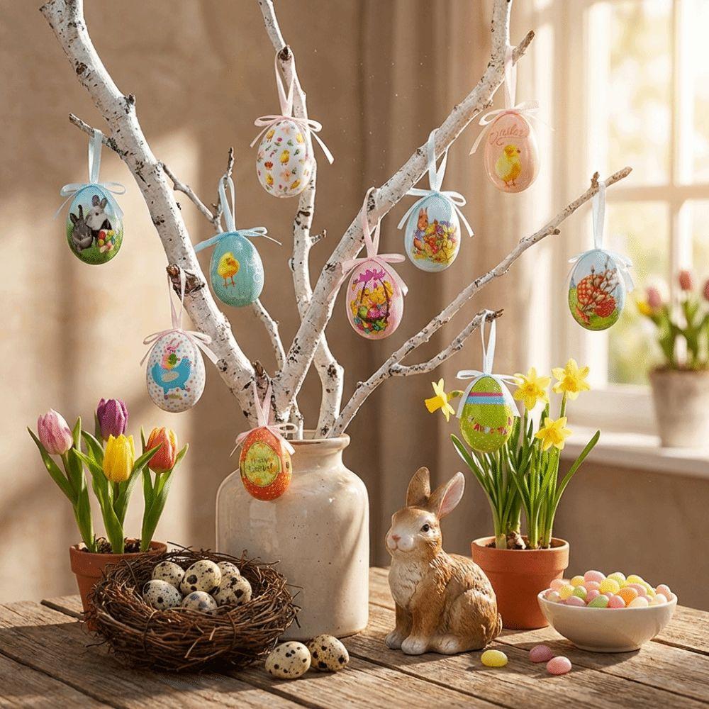 Colorful Foam Easter Eggs Painted Hanging Easter Egg Hanging Ornaments  Room Decoration
