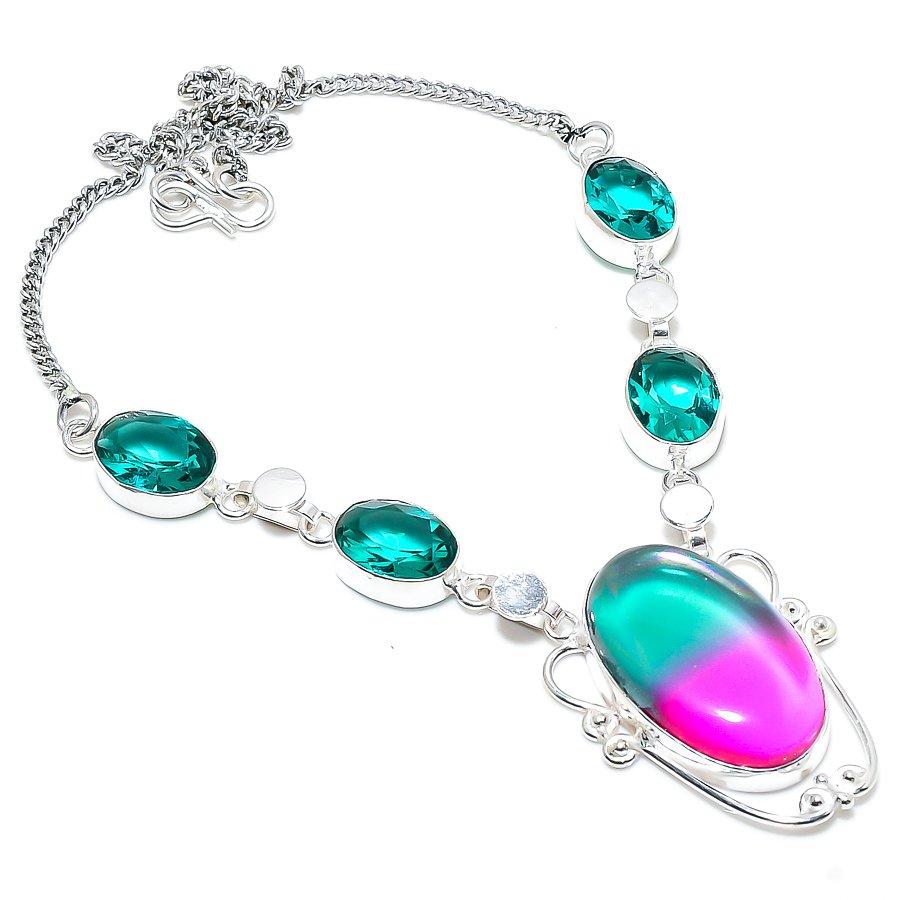 

Двухцветный турмалин, ювелирное ожерелье из стерлингового серебра 925 пробы с турмалином 18 дюймов p5i89