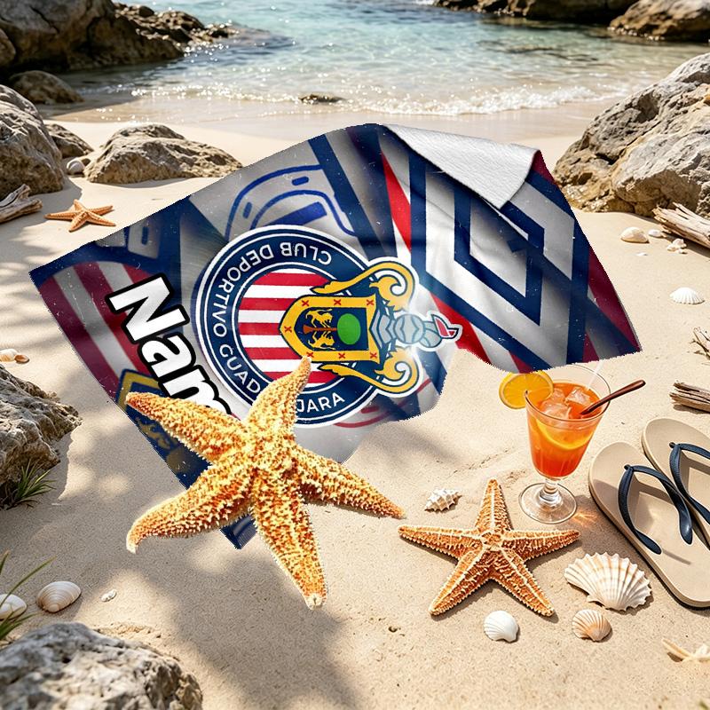 Custom Name Personalized Club Deportivo Guadalajara Print Beach Towel, for Trip Camping Beach Party Home Decor, Birthday Gift for Family & Friends