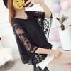 Flower Half Sleeve Shirt Women Elegant Fashion Butterfly Chiffon Blouse Summer Cotton Edge Lace O Neck Loose Shirt