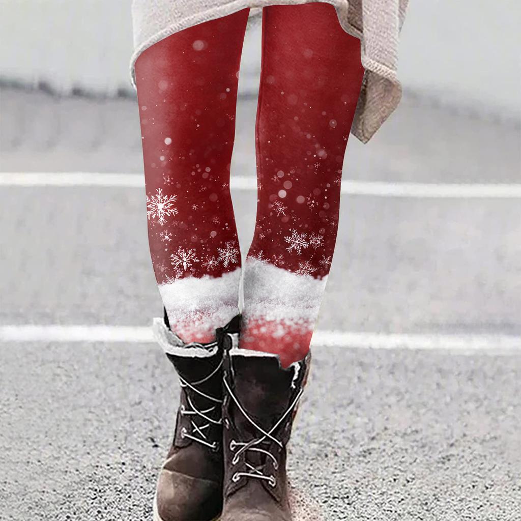Damen Weihnachten Print Slim Fit Elastische Yoga Freizeit Hose