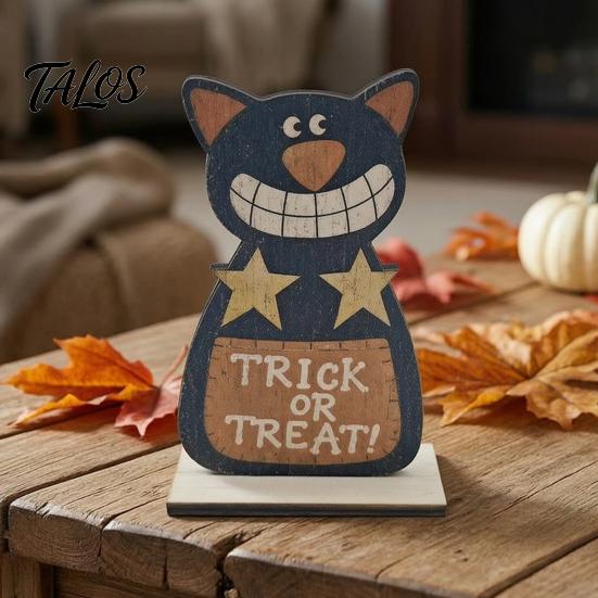 Versatile Room Decorations Cute Halloween Black Cat Pumpkin Skull Decor, Vintage Boo Wooden Sturdy Decorative Accents Signs, Tabletop Decoration