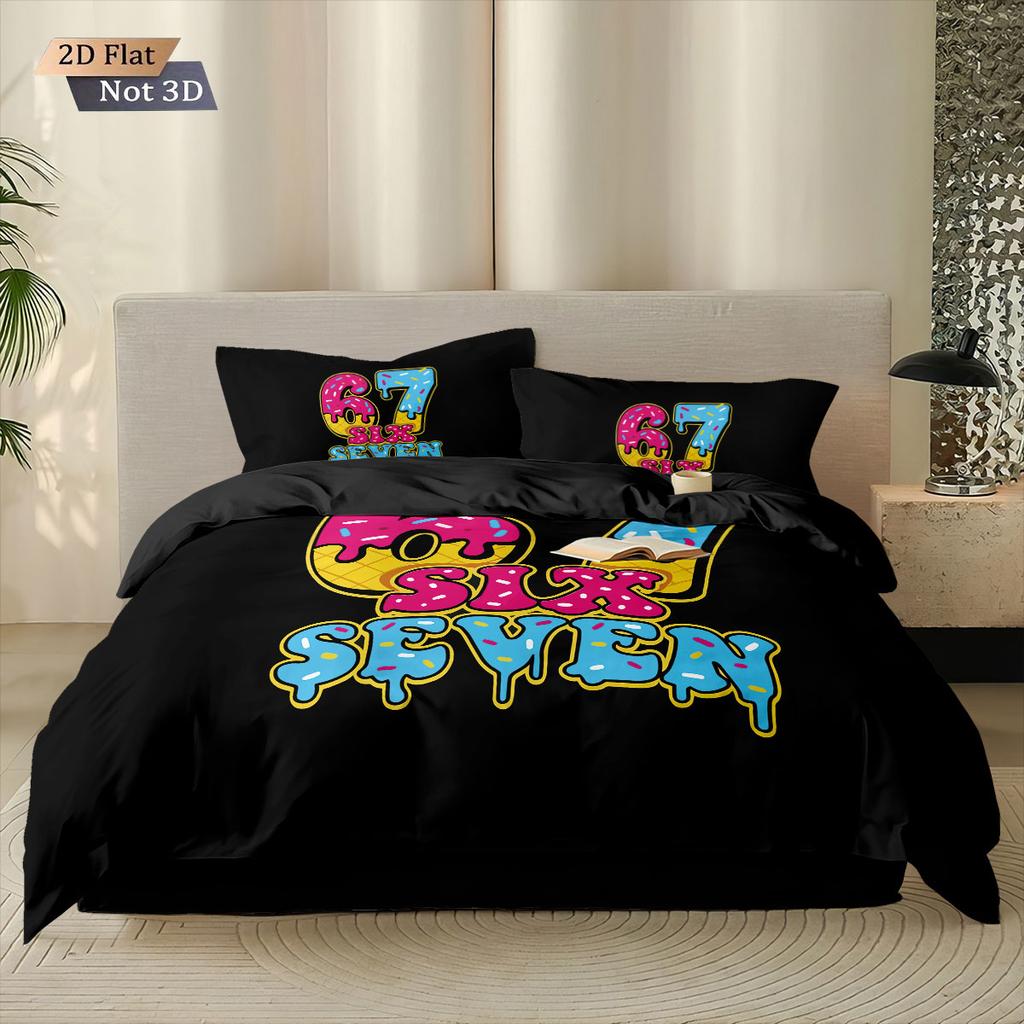 3Pcs Six Seven Black Printed Coreless Down Comforter Set Comfortable Bedroom Dormitory Bedding Decoration Machine Washable