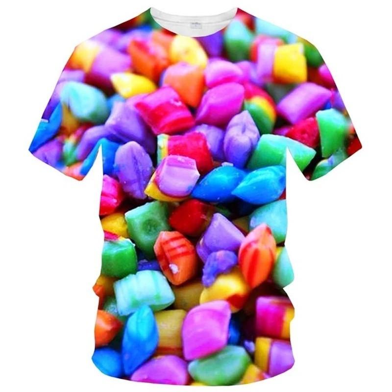 Kids O Neck Short Sleeve Tee With 3D Color Candy Graphic Print Street Style For School Outdoor Daily Casual Activities