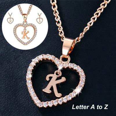 Collana da donna con ciondolo a forma di cuore con zirconi iniziali, 26 lettere dell'alfabeto dalla A alla Z