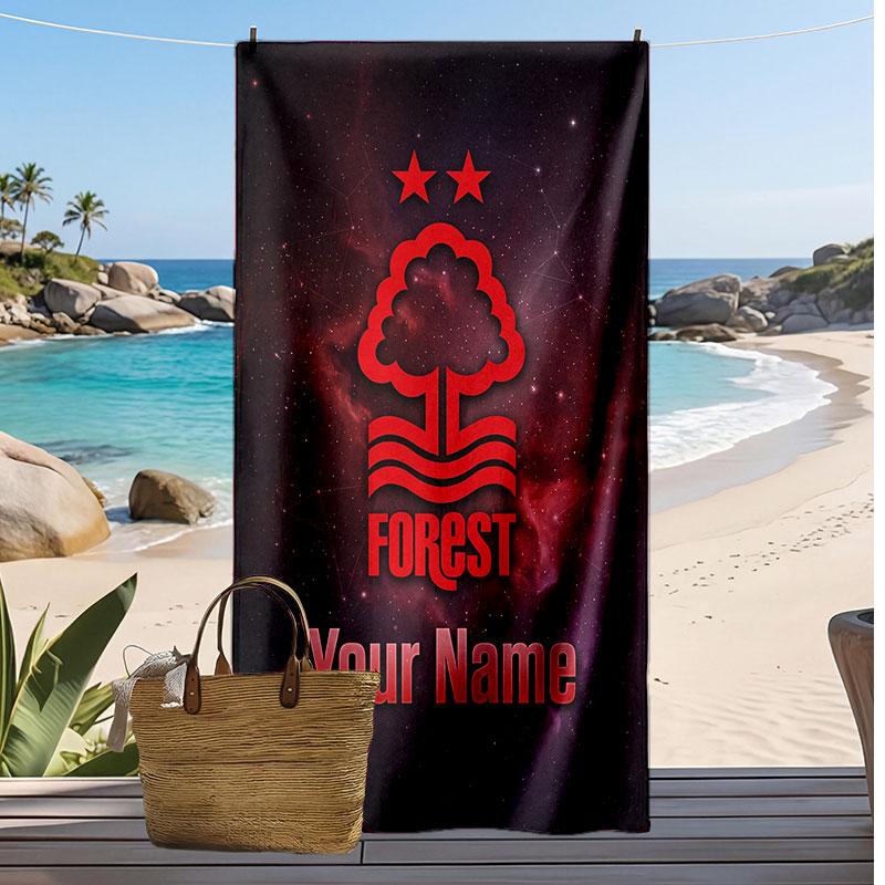 Telo Mare Personalizzato Stampato Nottingham Forest FC Logo Calcio Supporto Nome Personalizzato Testo Asciugamano Assorbente Per Sport Viaggio Regalo Speciale