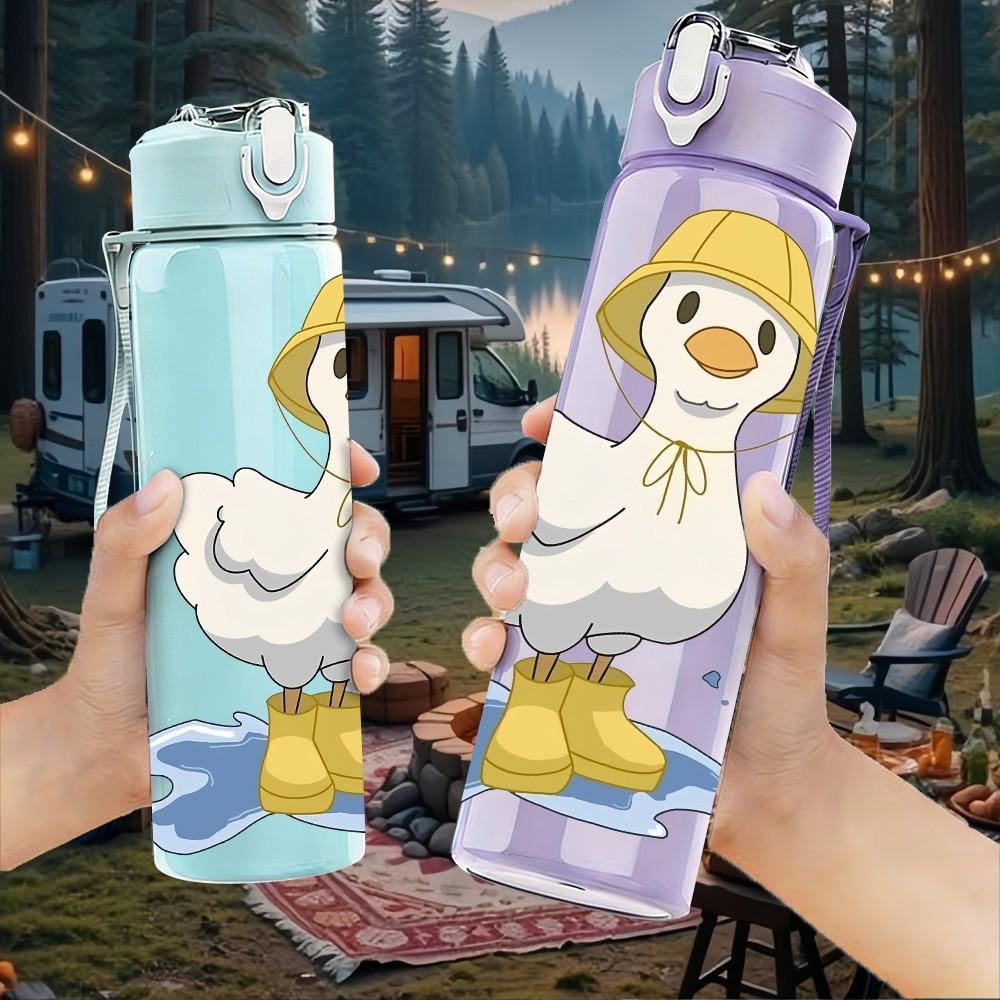 1PC Little Yellow Duck Floating Water Print 750ml Color Plastic Sports Water Bottle Leakproof Flip Straw Lid Suitable for Sports Office Home Use