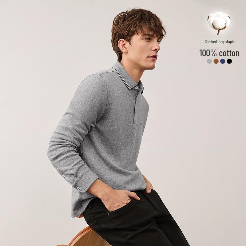 Navigare Men's Cotton Long-Sleeve Casual Polo Shirt