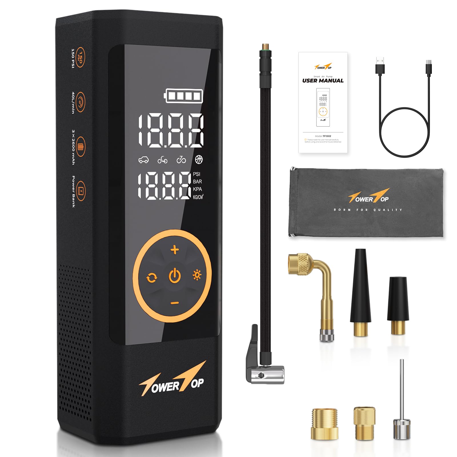 

Электрический воздушный насос для и Давление Автоматическая Мощность Светодиод Совместим с и Французскими Языками Автомобили, Автомобили, Мотоциклы, Велосипеды, 7800 мАч, чёрный