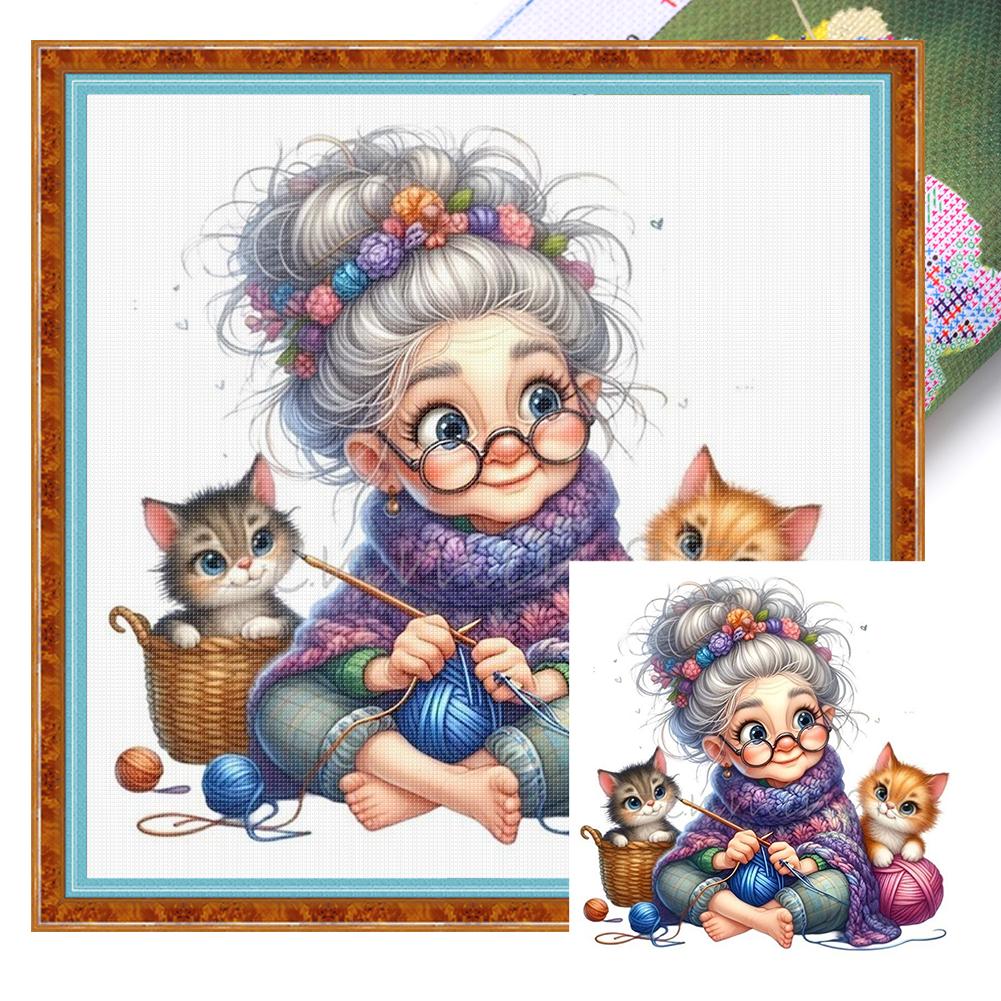 Full Embroidery Eco-cotton Thread 11CT Printed Old Lady Cross Stitch Kit Art