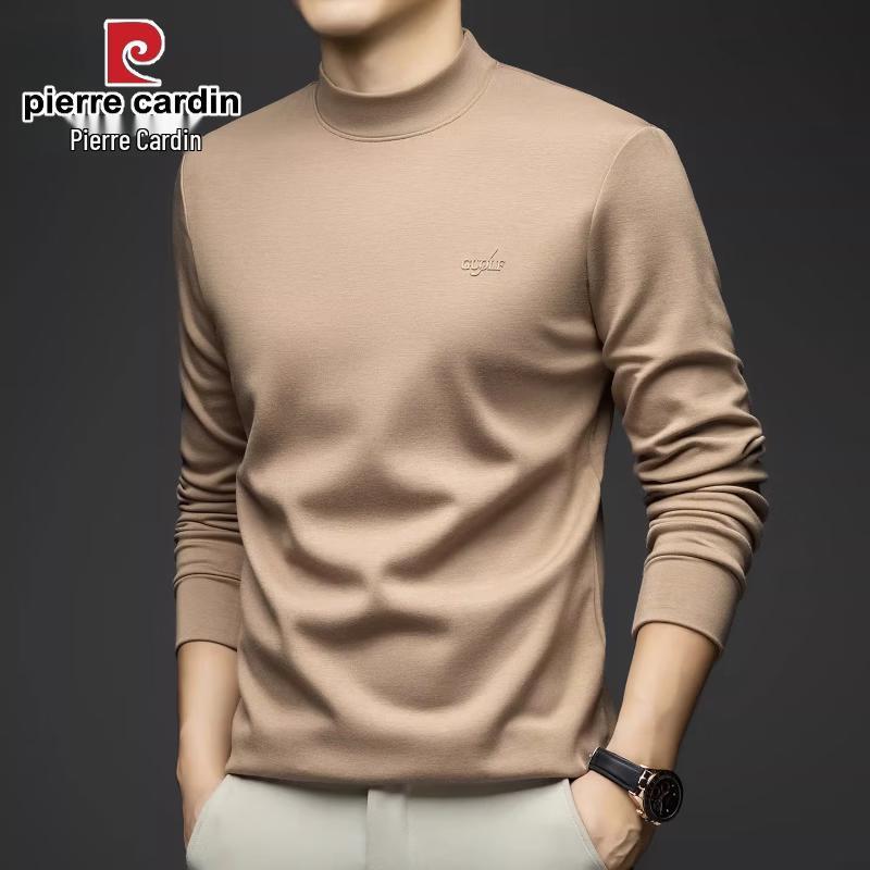 Pierre Cardin Men's Slim Fit Modal Wool Blend Semi-High Collar Long Sleeve T-Shirt