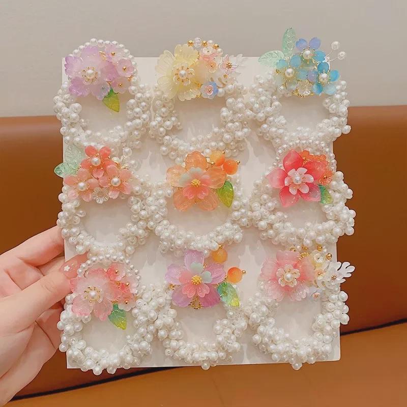 Vintage Floral Pearl Hair Ring for Girls - Elastic Bun Accessory