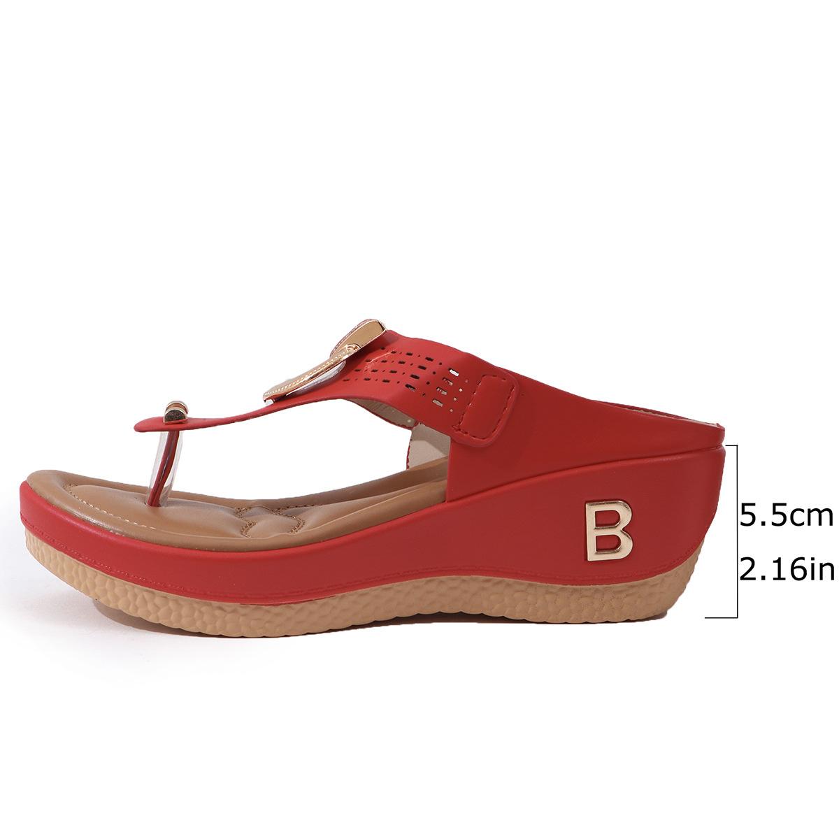 

European and American large-size women s shoes BB cool slippers women s shoes flat heel thick-soled toe rhinestone hollow retro beach slippers 43 красный