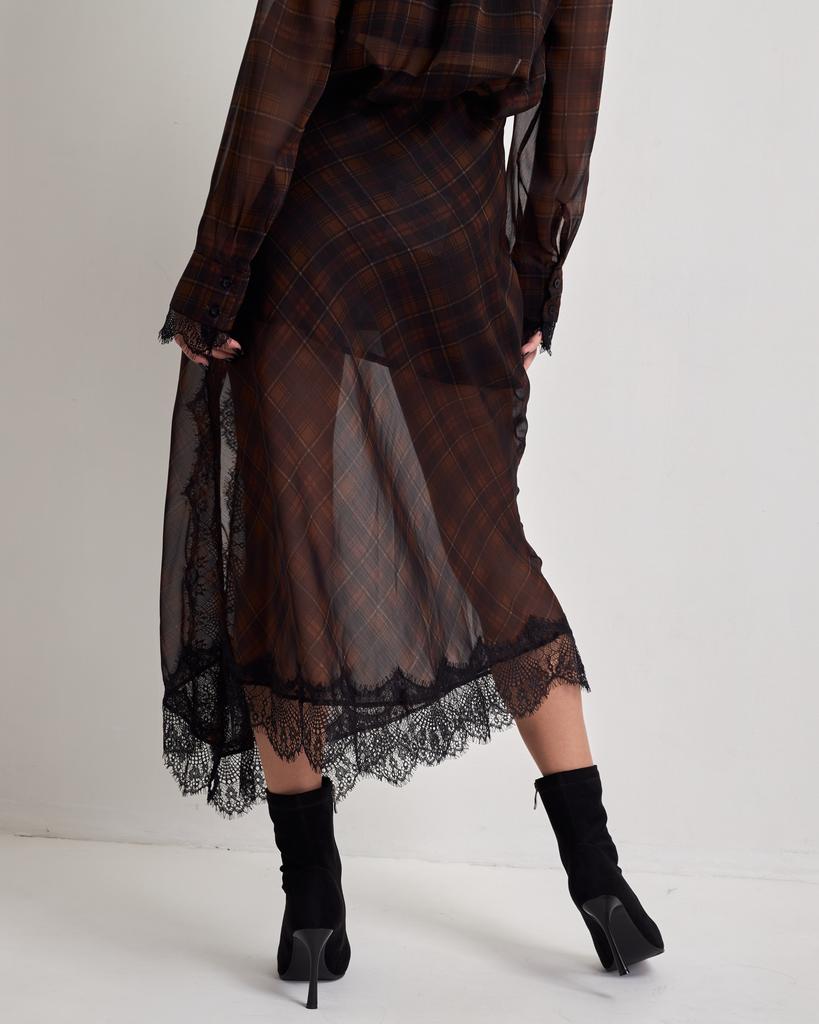 Костюм женский в клеточку 3645 S-M коричневый (юбка, блуза)