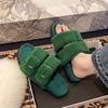 Thick-soled French Simple Open-toed Fluffy Slippers, New Women's Shoes In Autumn and Winter 2025, Wearing Versatile Cotton Slippers for Women