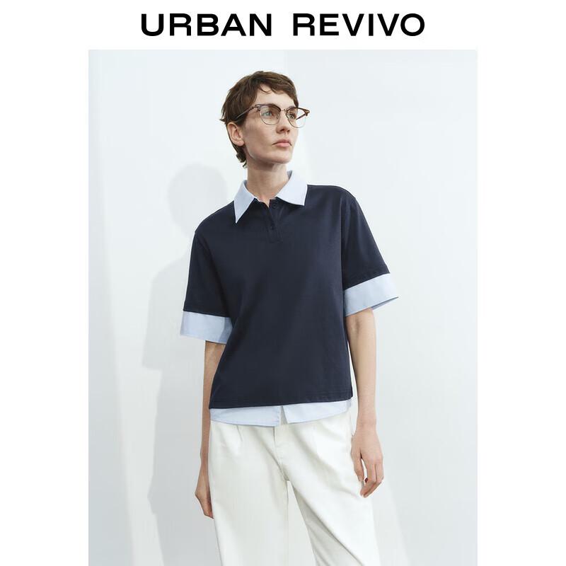UR 2025 Spring Women s Color Block Faux Two-piece Polo Shirt L